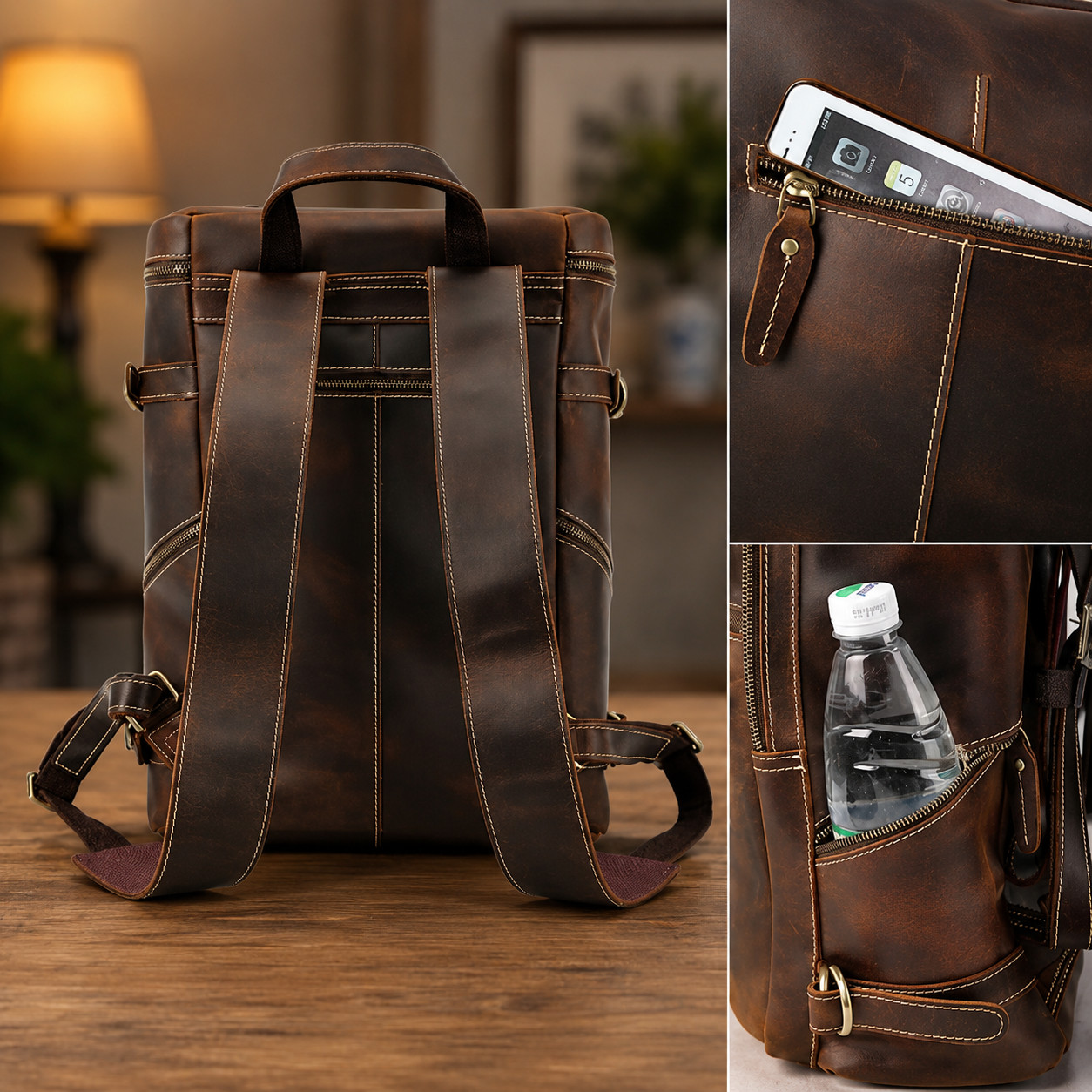 Brown Leather Laptop Backpack 17.5″ Travel Business Rucksack for Men