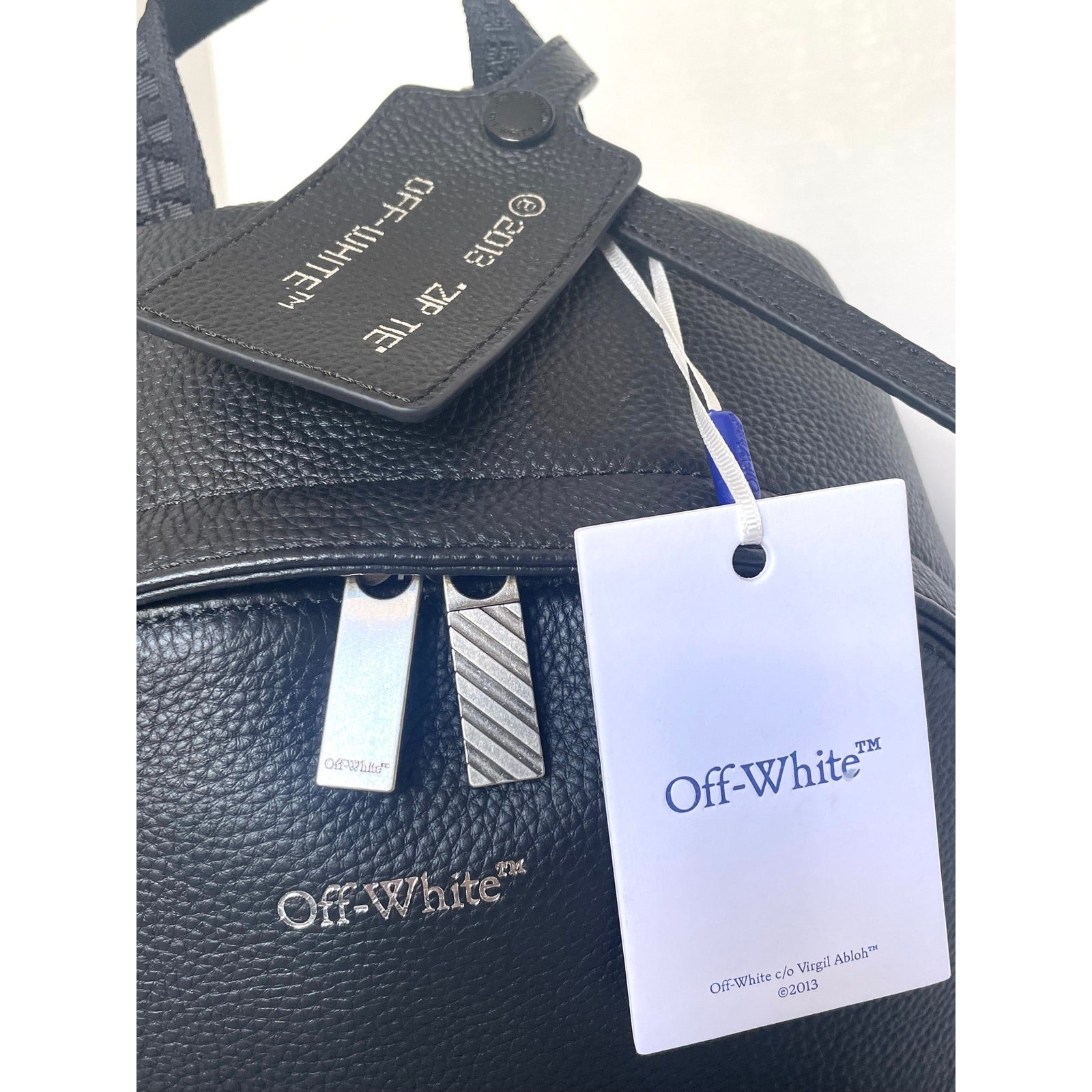 Off-White Industrial Strap Pebbled Leather Backpack Large Diagonal Stripe