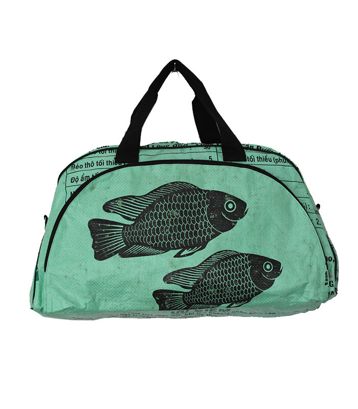 Fair Trade Upcycled Fish Feed Deluxe Cabin Size Travel Bag made in Cambodia