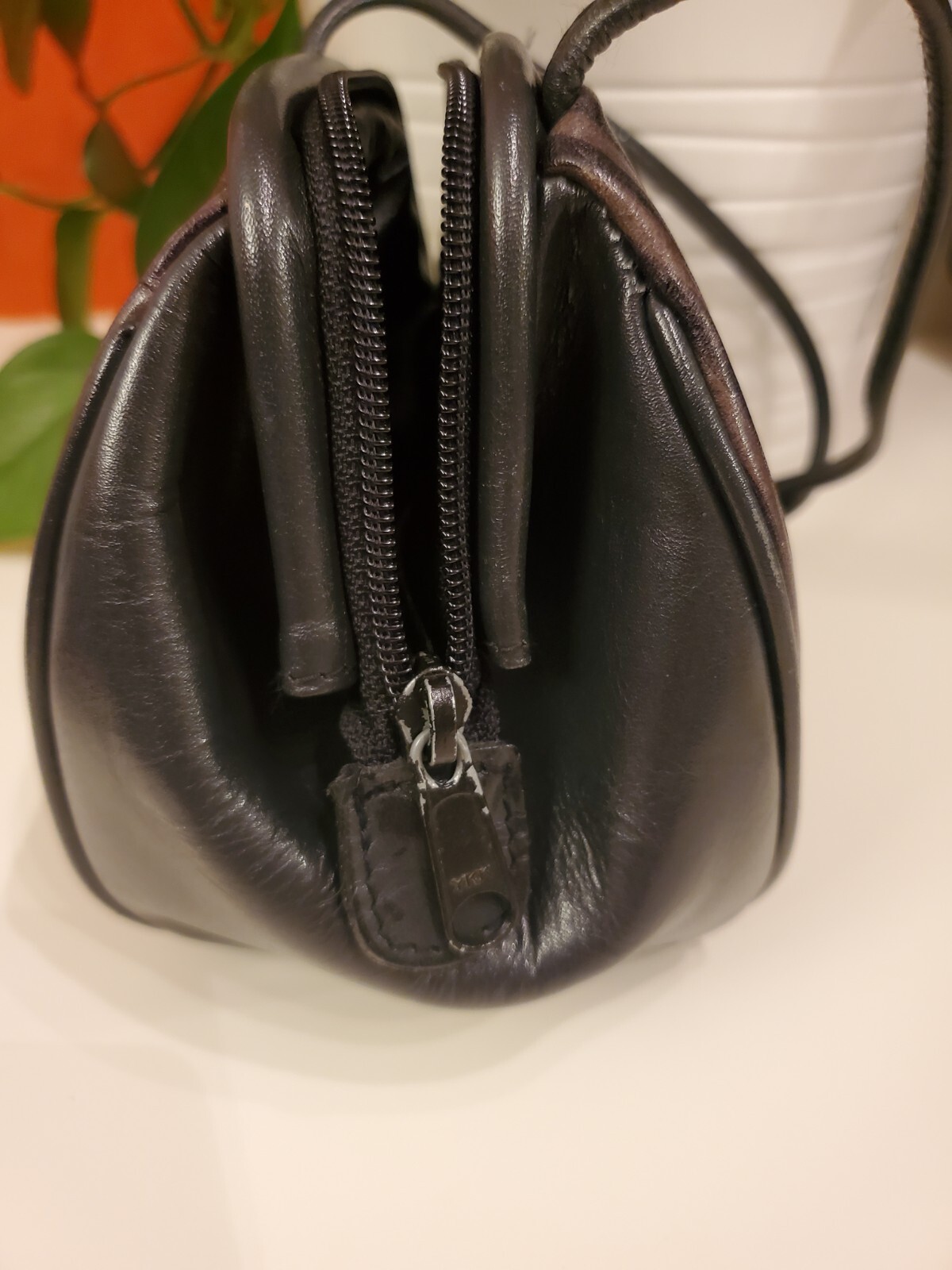 Perry Ellis Portfolio Black & Brown Genuine Leather Crossbody