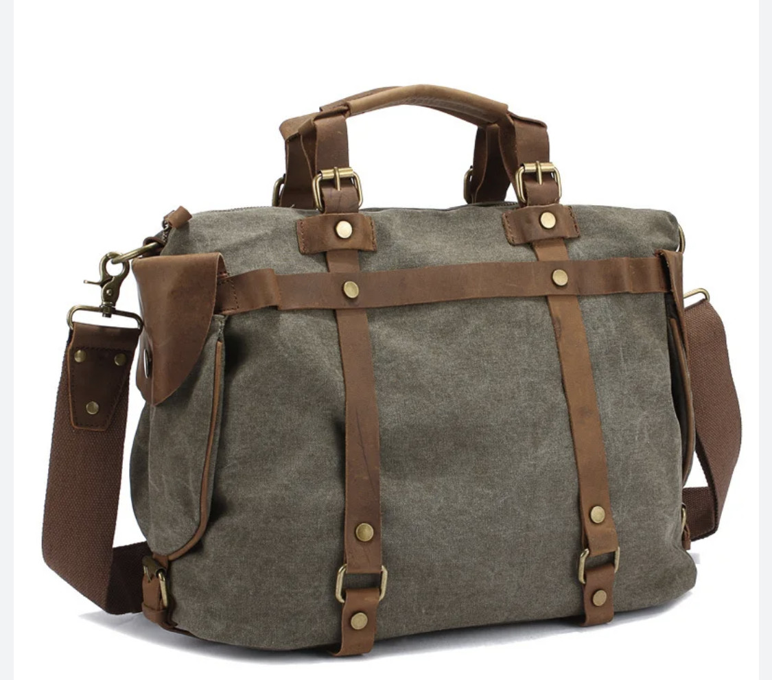Vintage Canvas & Leather Duffel Bag – Heavy Duty Travel Weekender Tote Unbranded
