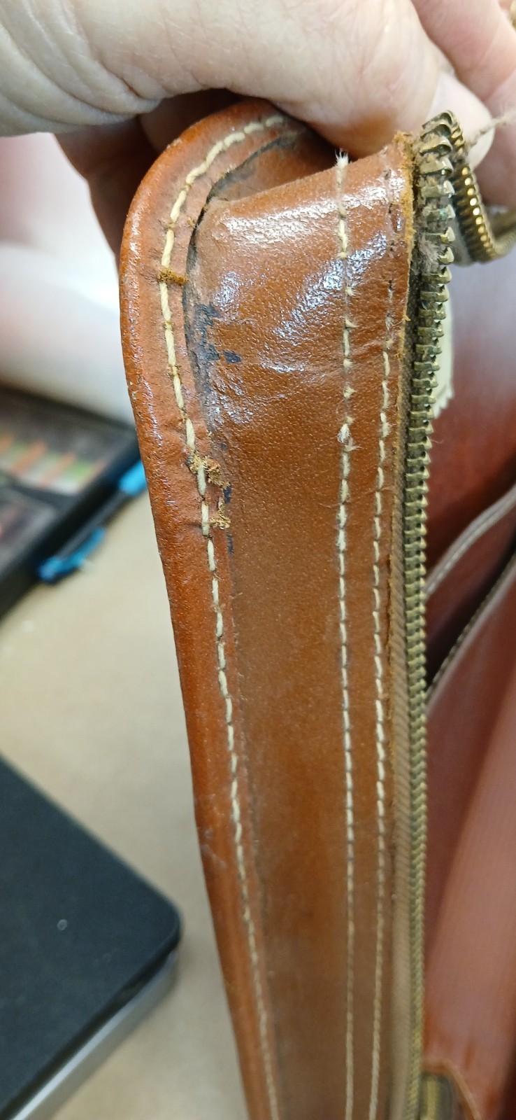 Vintage Bosca Deep Buff Cowhide Leather Briefcase Portfolio USA Brown Repairs