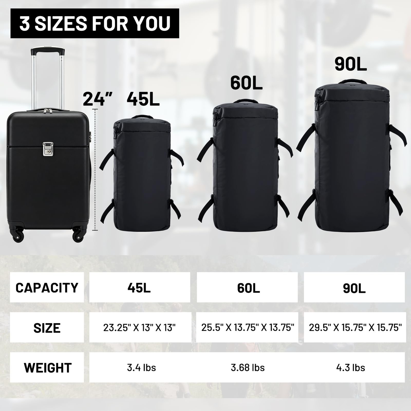 Large Duffle Bag Backpack for Travel Camping Gym Sports, 45L/60L/90L
