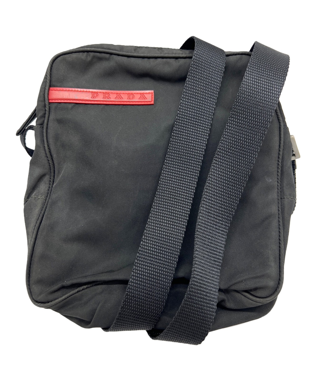 PRADA Mens Black Small Shoulder Bag Adjustable Strap 80 to 150cm W17 H18cm Auth