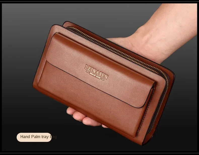Mens Wallet Leather Zipper Large Phone Card Holder Bag Business Clutch Handbag