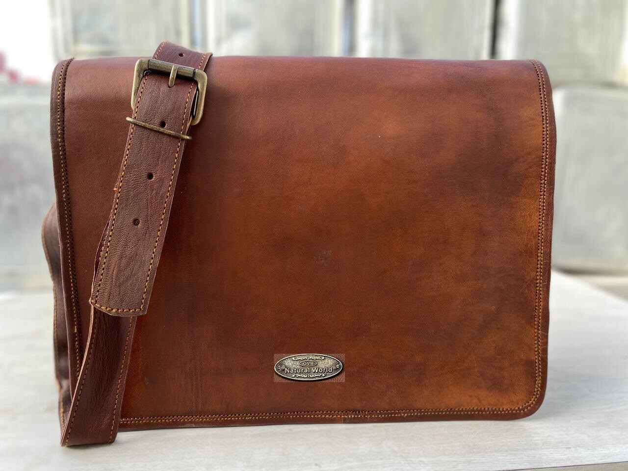 18 inch Men’s GVB Leather Messenger Bag Briefcase Satchel Laptop Shoulder Bag