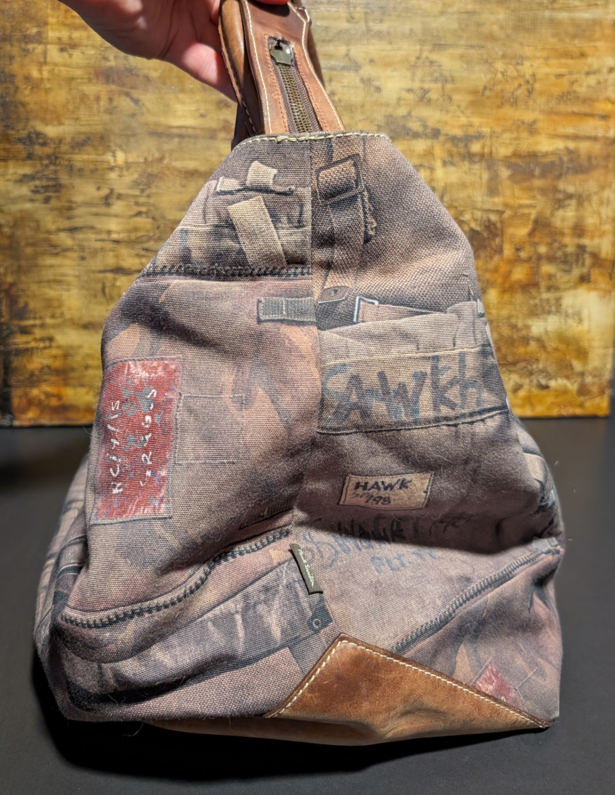 Paul Smith Holdall Duffle Weekender Canvas & Leather Military Print – 18x14x10″