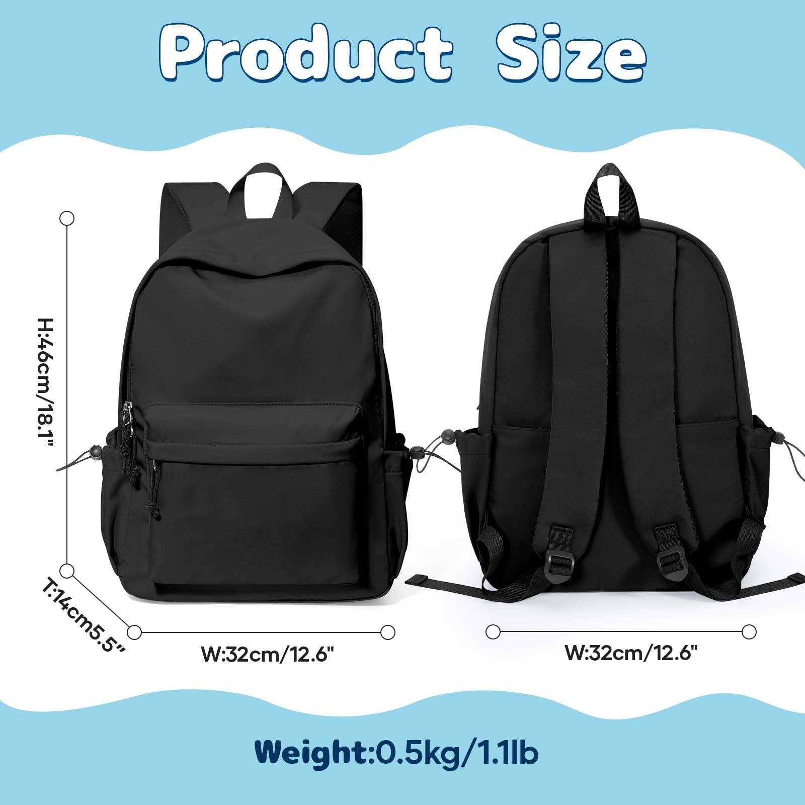 Black School Backpack For Girls Boys High Middle school college Backpack Book…