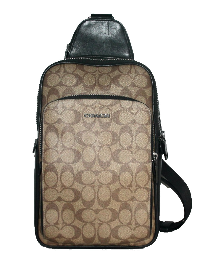 COACH Men’s Ethan Pack Sling Bag Signature “C” Coated Canvas Black Leather CO910