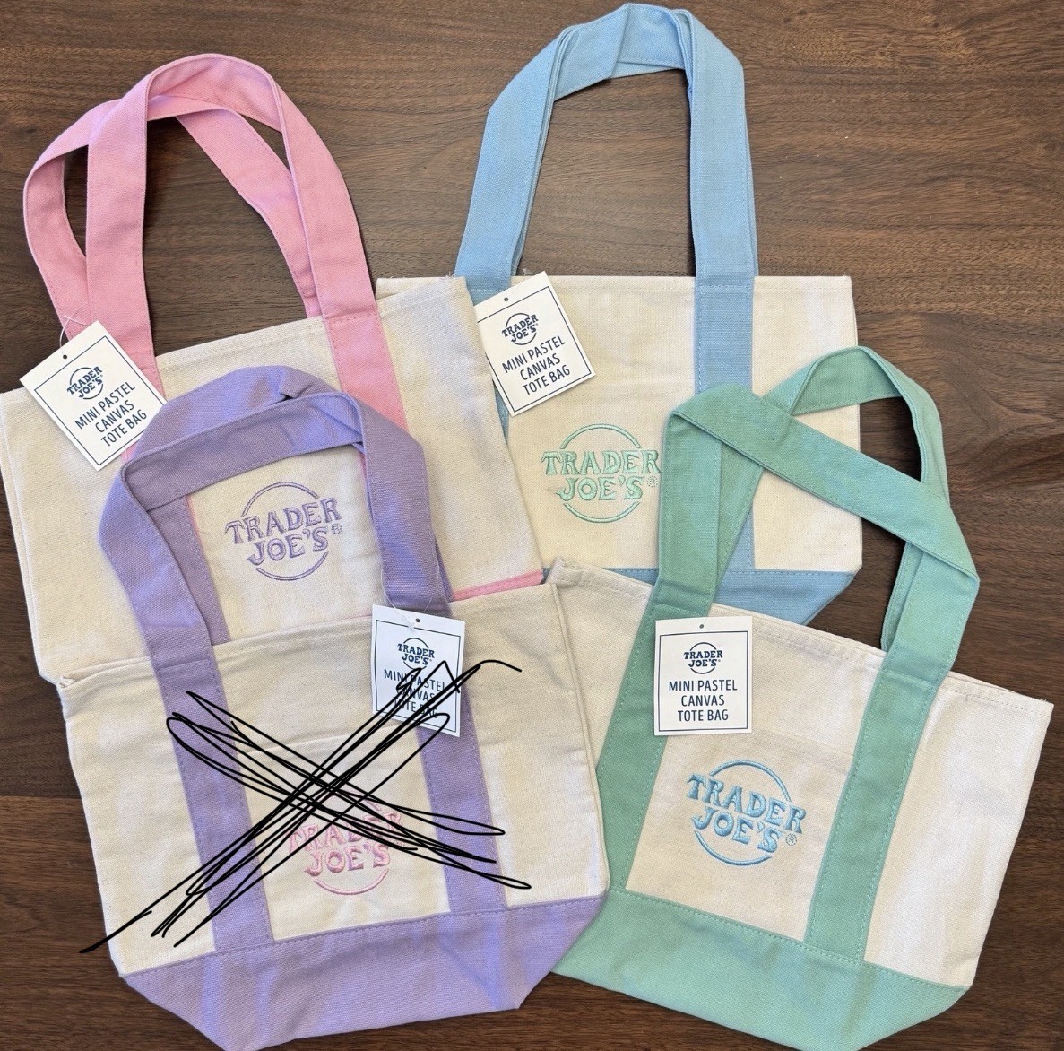 BRAND NEW with TAGS – Trader Joe’s – Pastel Canvas Mini Tote Bag – Set of 3 NWT