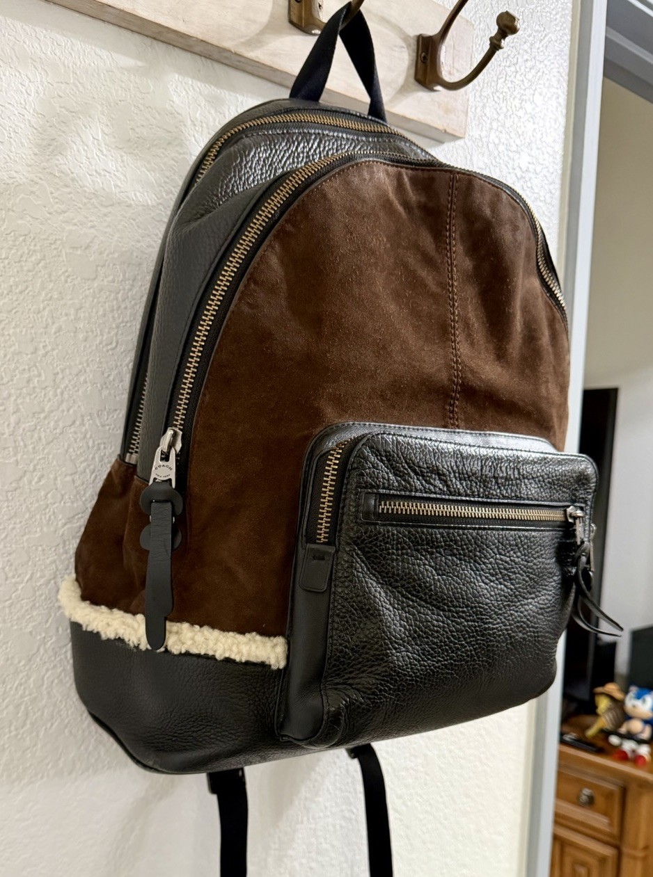COACH West Backpack Saddle Sheepskin Leather Suede Shearling