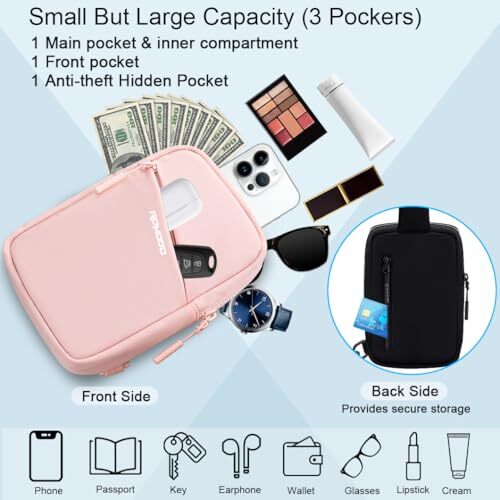 Small Sling Bag for Men Women, Mini Cross body Bag, Casual Chest Bag Water Pink