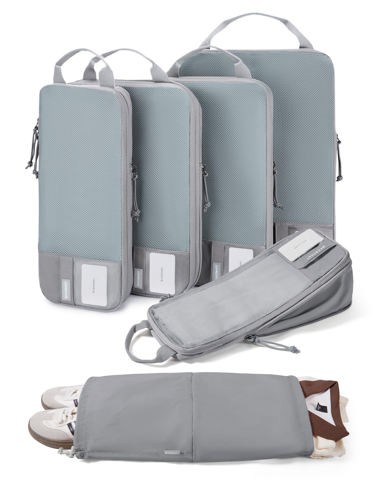 BAGSMART 6 Set Compression Packing Cubes for of 6, Storm Front Grey