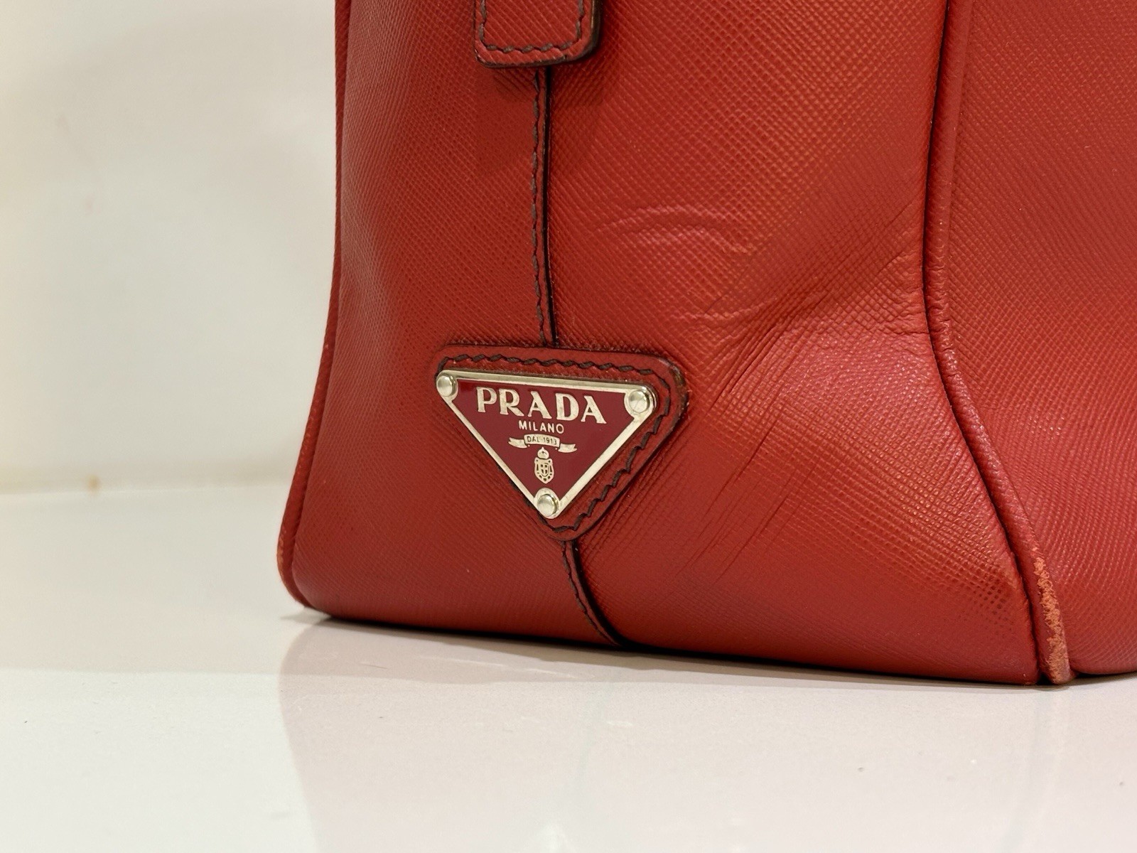Prada Saffiano Classic Red Leather Computer / Overnight Bag VG Dolce