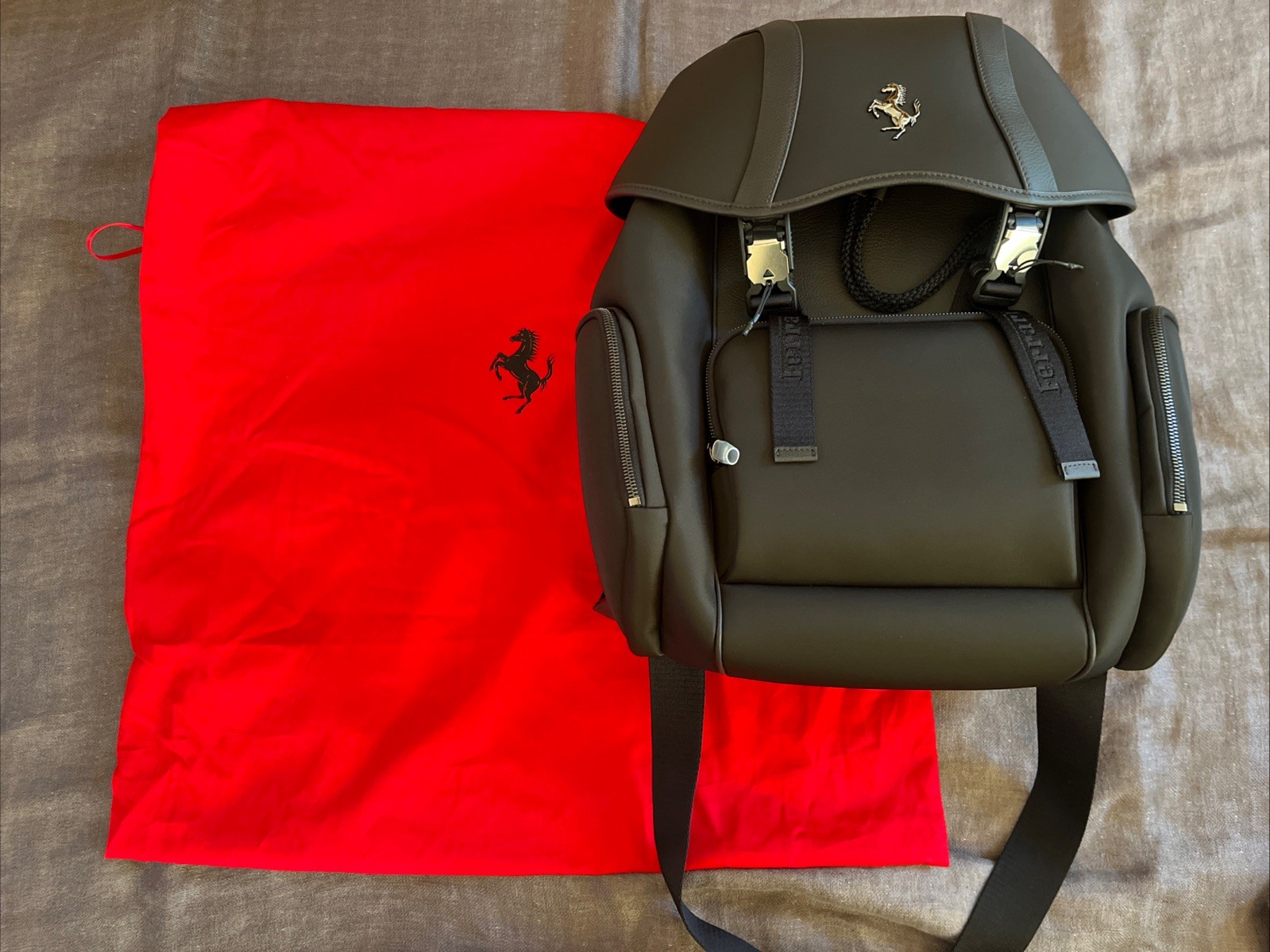 Ferrari Purosangue Black Leather Backpack with Storage Bag Original Genuine