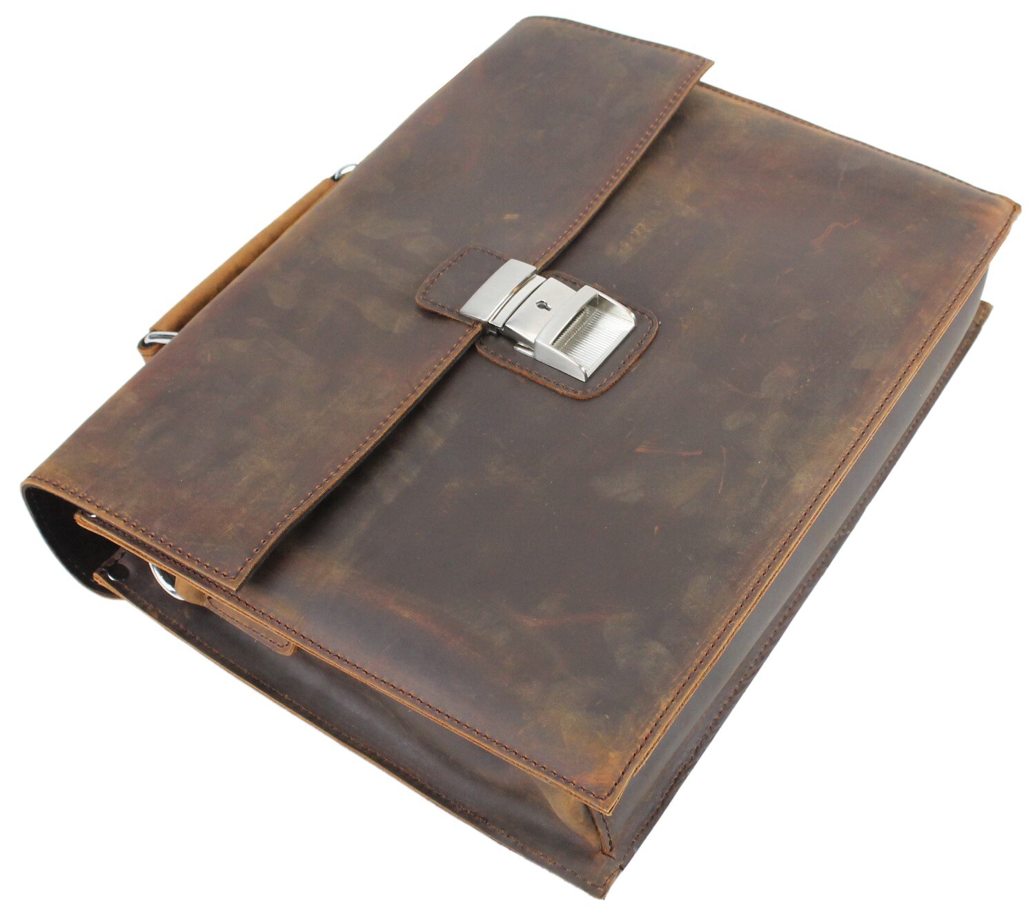16 in. Slim Full Grain Leather Briefcase Laptop Bag With Latch Lock LB26