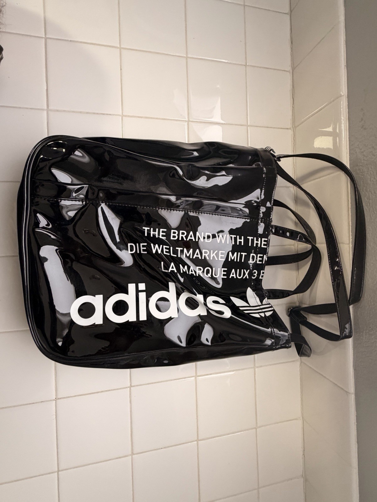 adidas Black Messenger Shoulder Bag Zip Closure Casual Solid for Men
