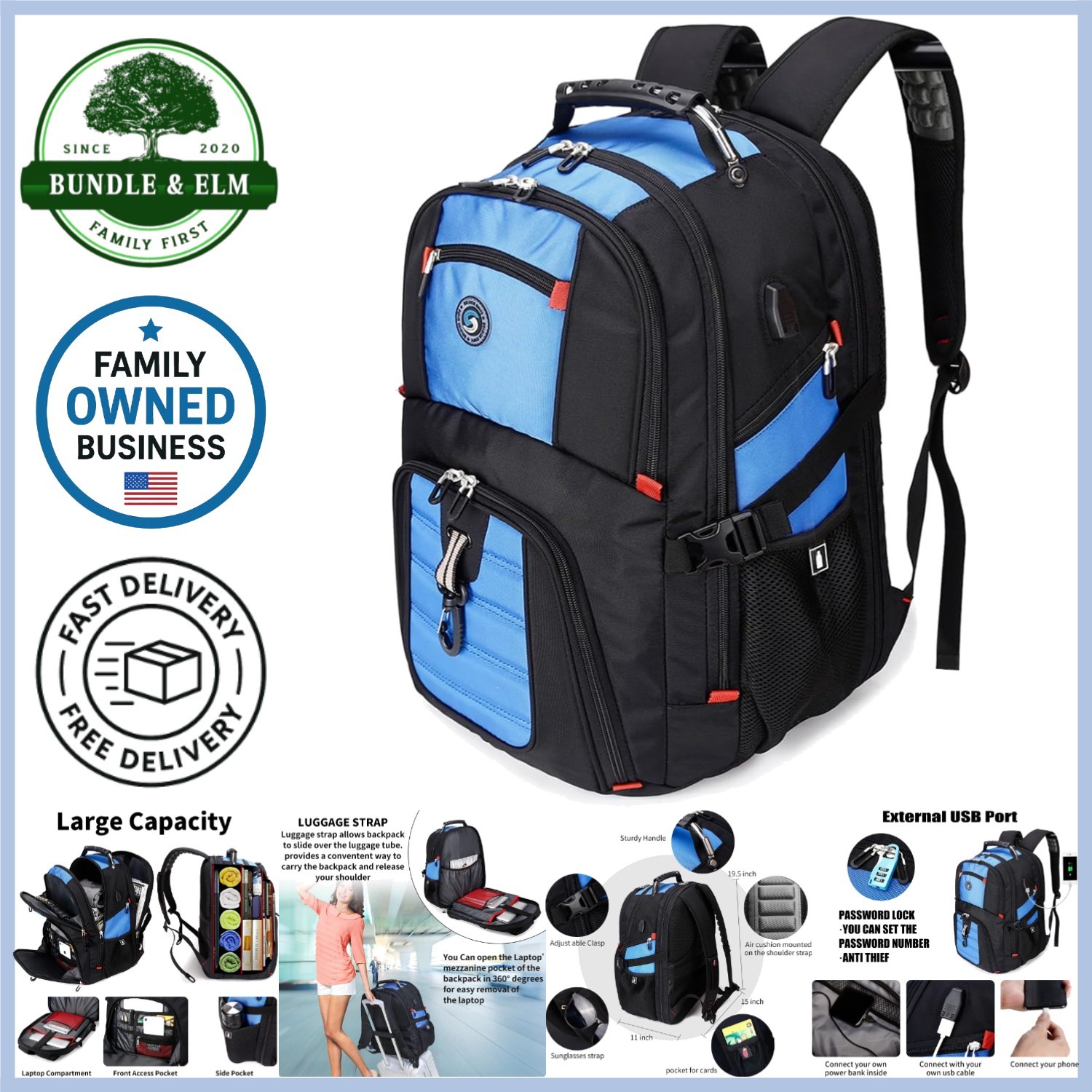 Travel Backpack Extra Large 50L Laptop Backpacks for Men Women Water Resistant