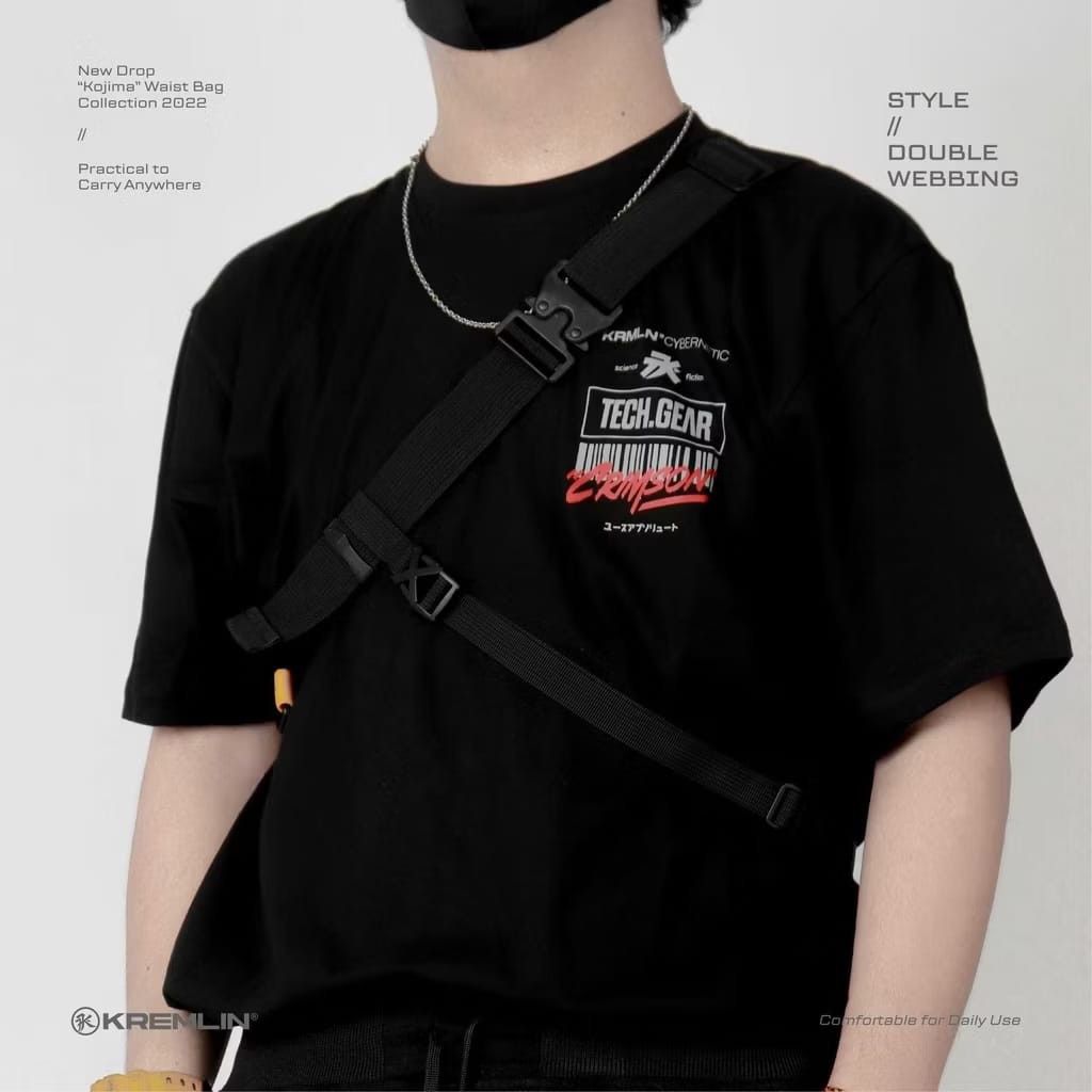 Kremlin Kojima Black Waist Sling Chest Bag Futuristic Fullzip Crossbody