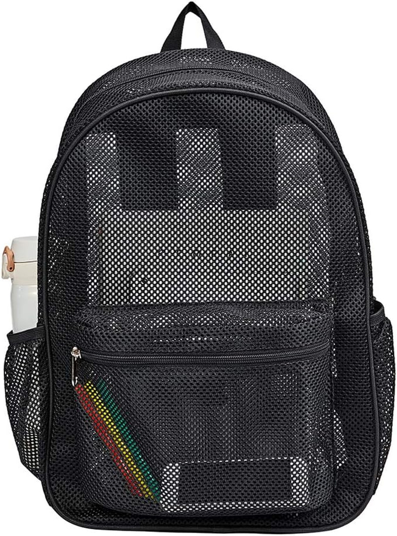 Heavy Duty Mesh Backpack, See through College Backpack with Padded Shoulder Stra