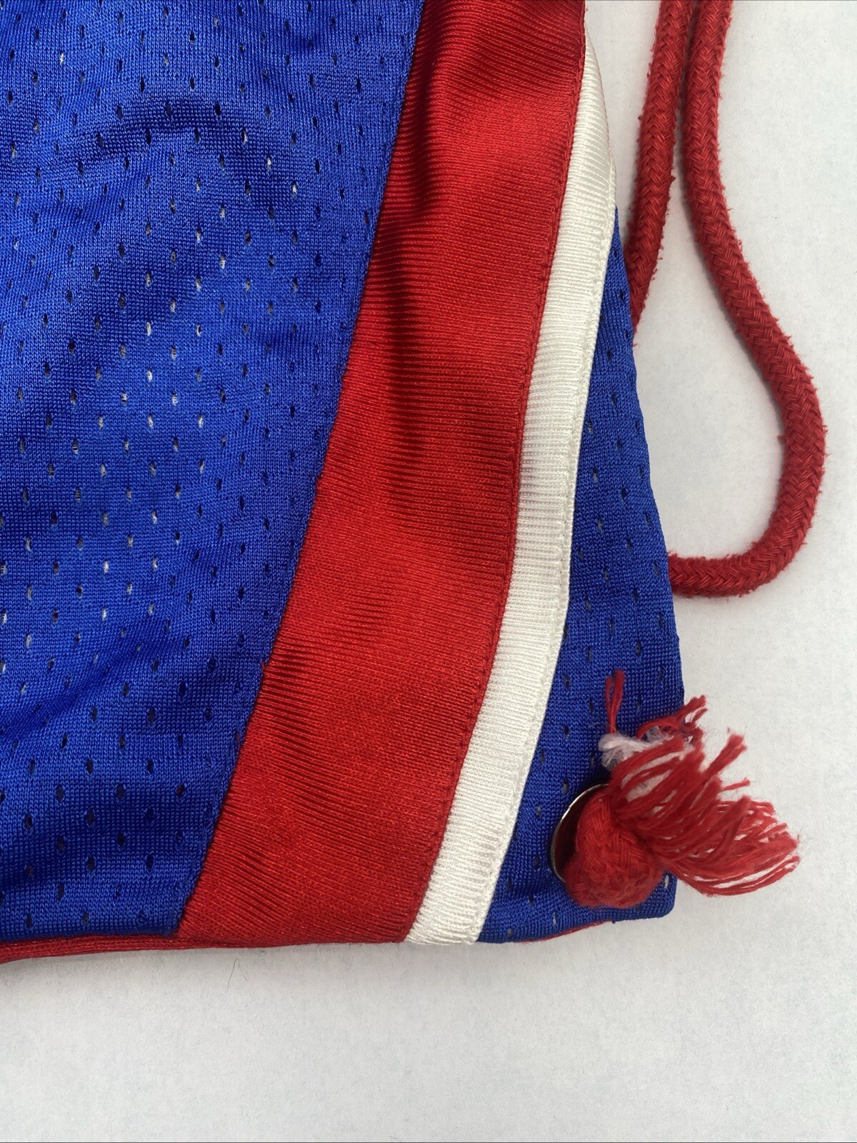(2) WALLACE Drawstring Cinch Sacks Backpack School Tote Gym Bags Red White Blue