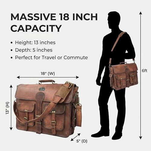 Leather Messenger Bag for Men, 18 Inch Laptop Crossbody, 18 Inch Large