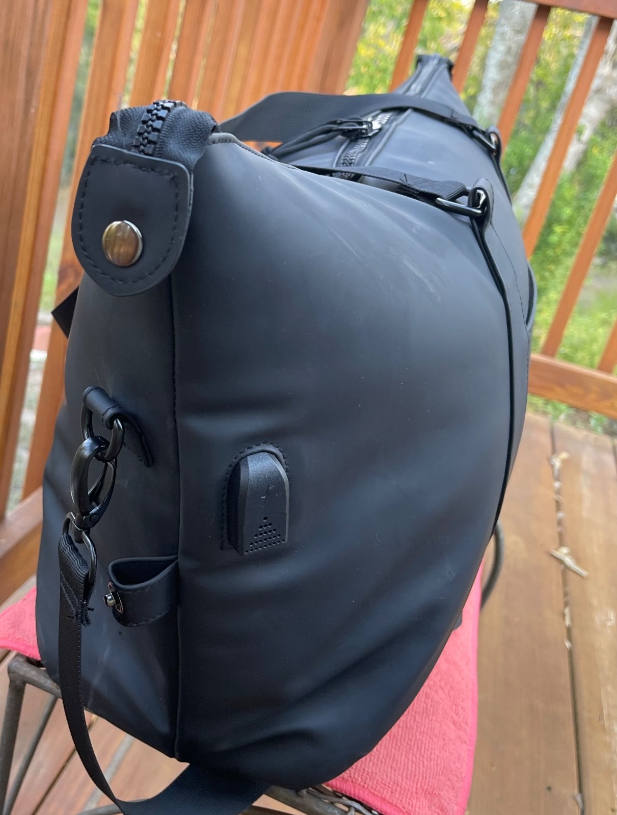 Duchamp London Duffle Bag With Strap & USB Cable in Black-$240
