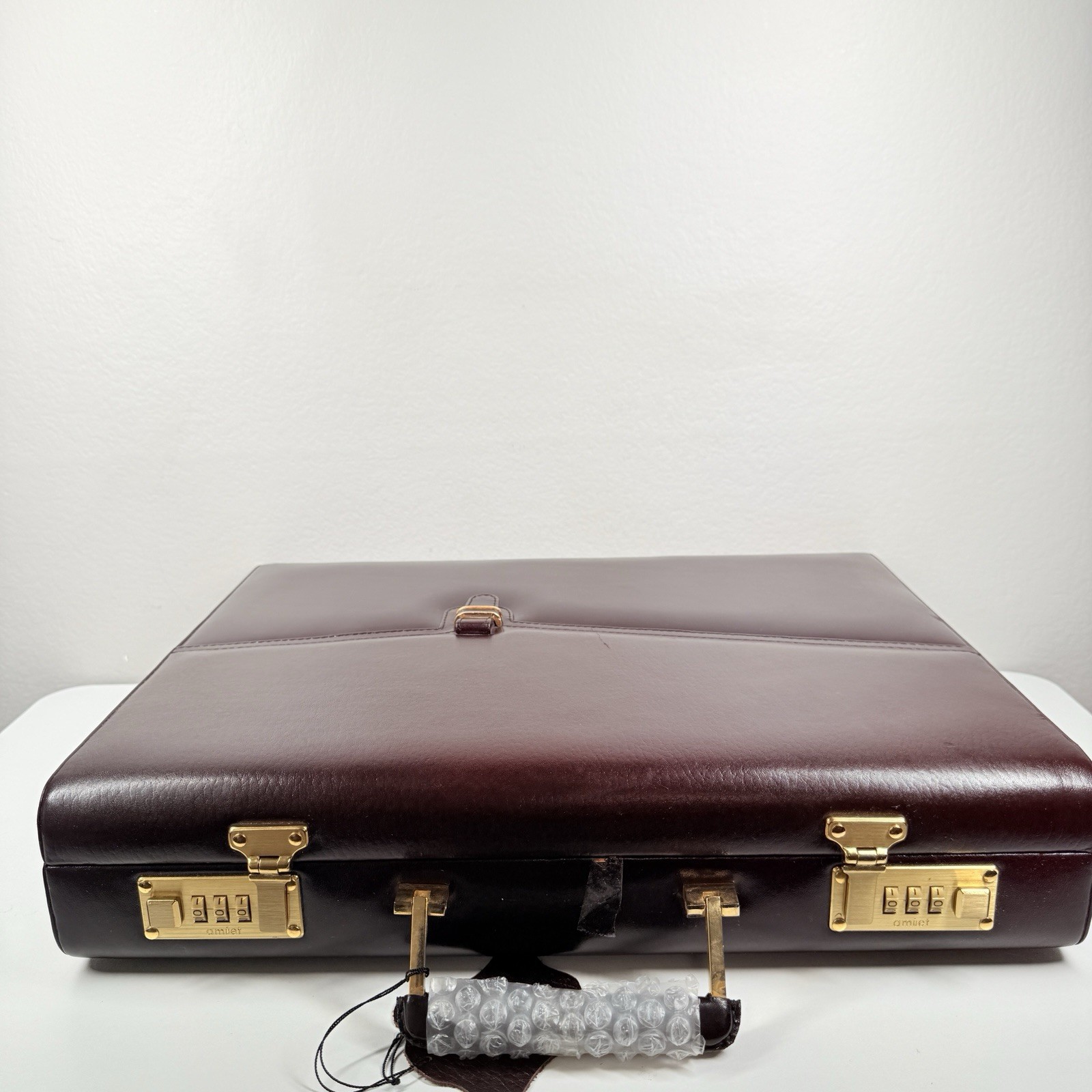 Amiet Burgundy/Maroon Leather Briefcase Combination Locks 17×13” With Tags