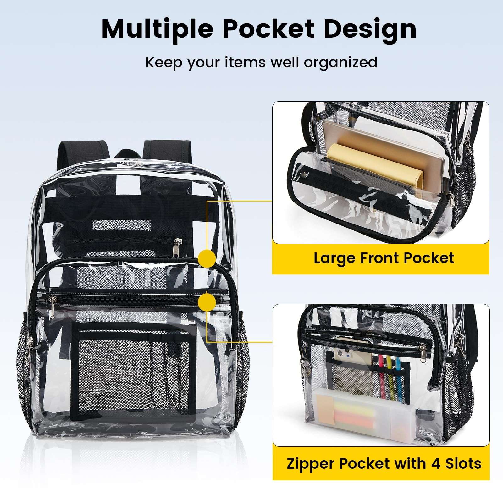 Vorspack Clear Backpack Heavy Duty – Clear Bookbag Large See through Backpack Pl