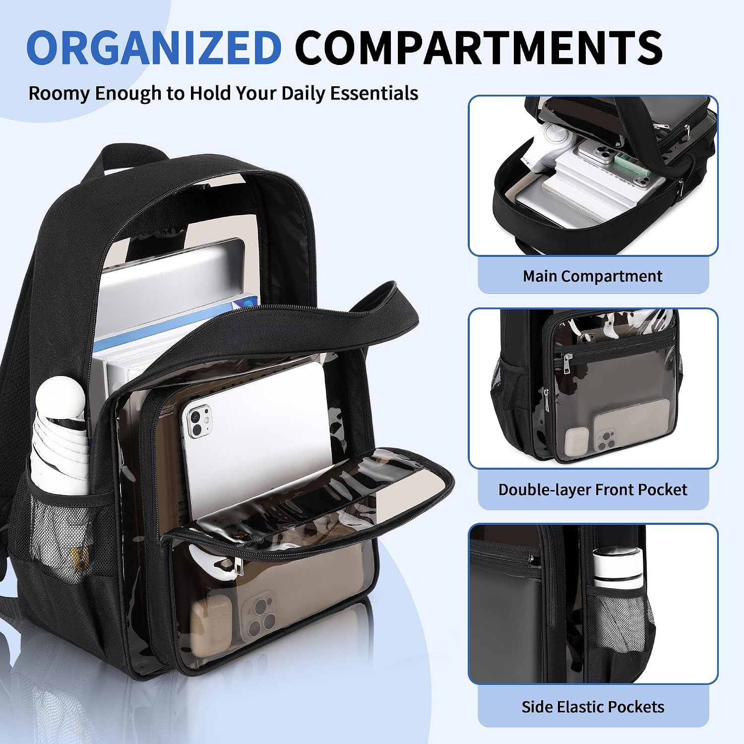 Clear Backpack Heavy Duty Transparent Bookbag for School Fabric & PVC Transparen
