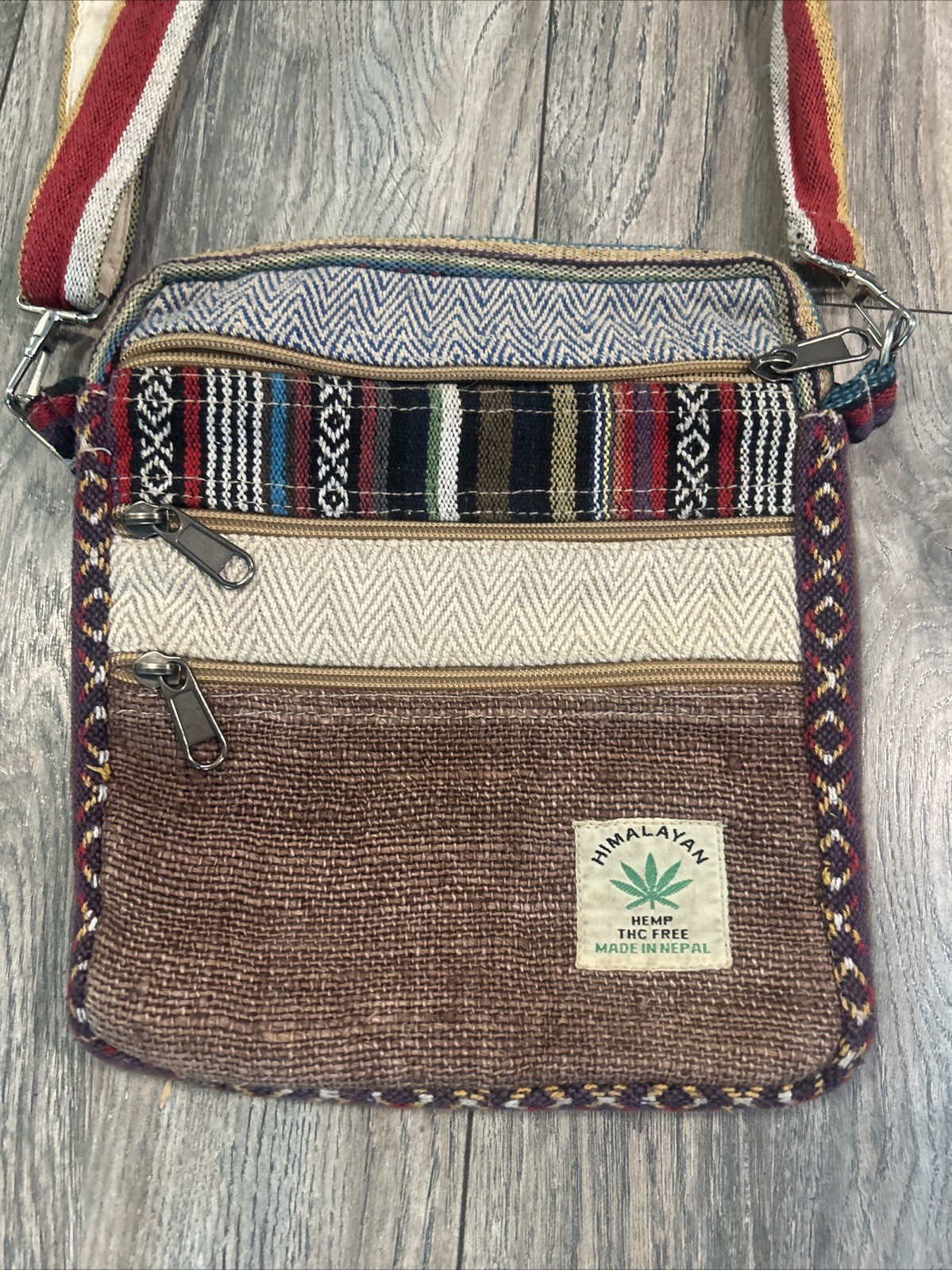 Himalayan Hemp THC Free Multi Color Small Handmade Crossbody 5 Pockets