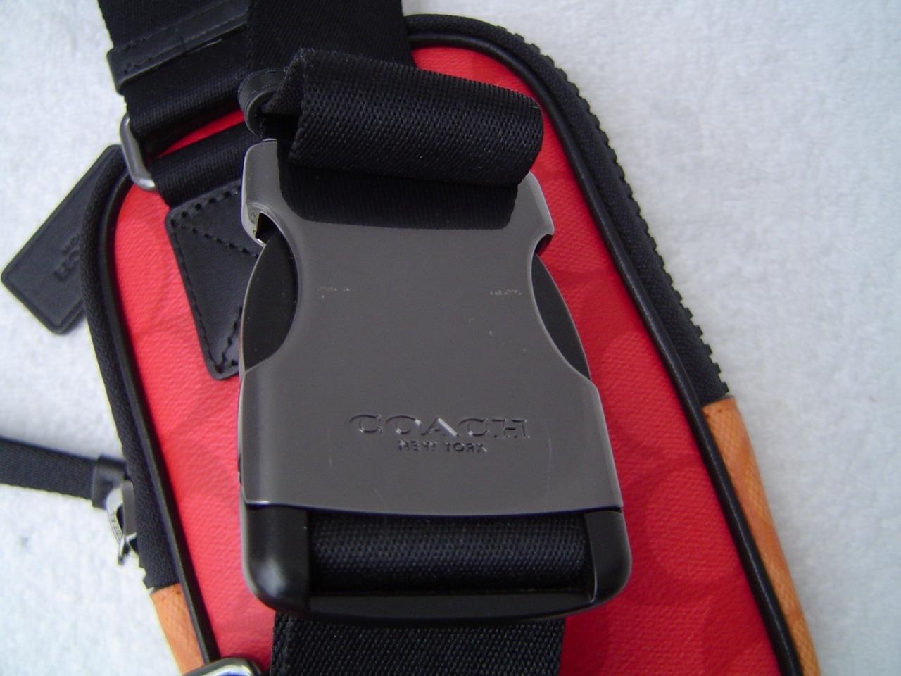 AUTHENTIC COACH MENS RED + ORANGE SIGNATURE MULTI FUNCTION PHONE PACK#C9842 EUC