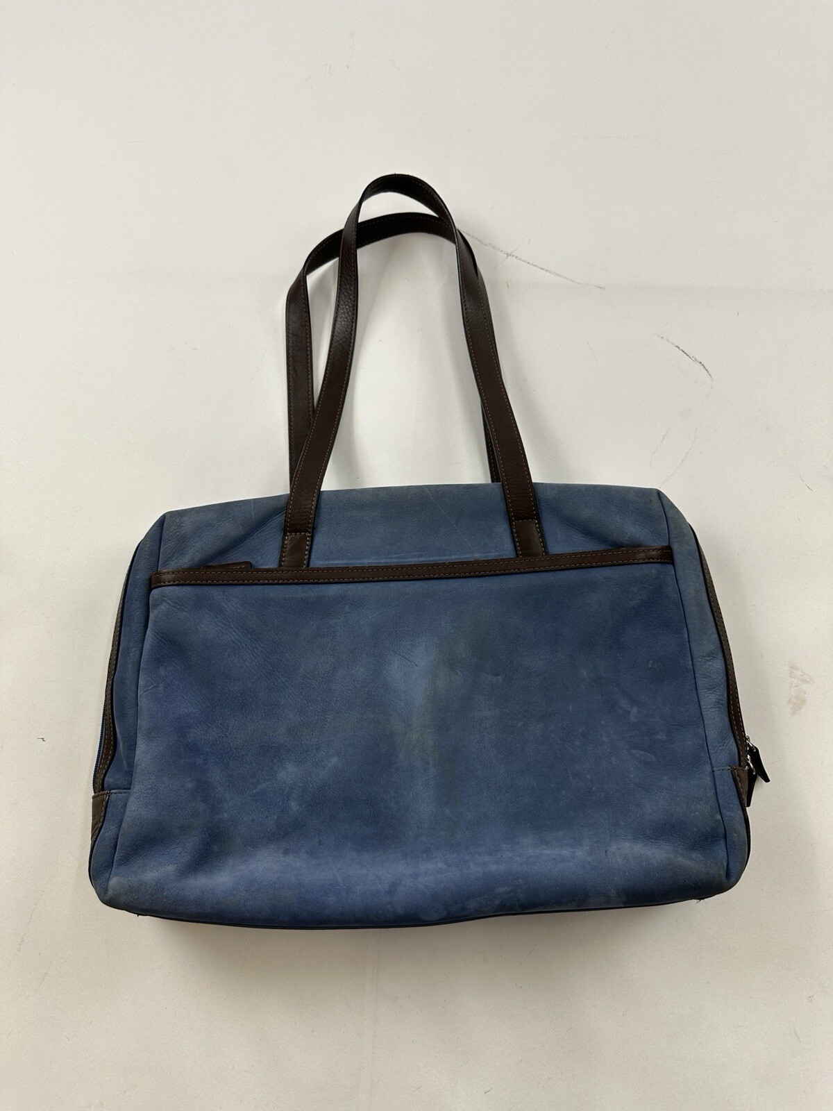 Jack Georges Briefcase Laptop Messenger Bag Blue Leather Missing Strap