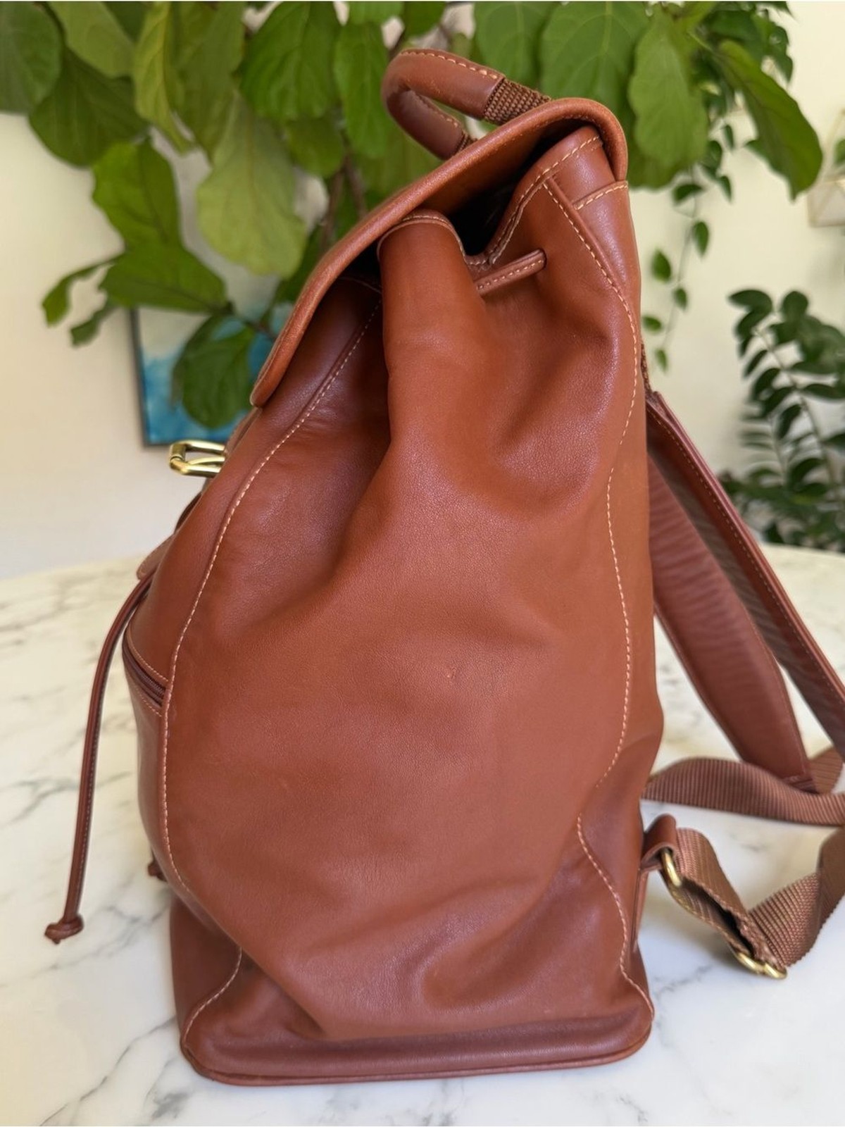 COACH Vintage Drawstring Buckle Backpack 0529 British Tan Leather USA 90’s 529