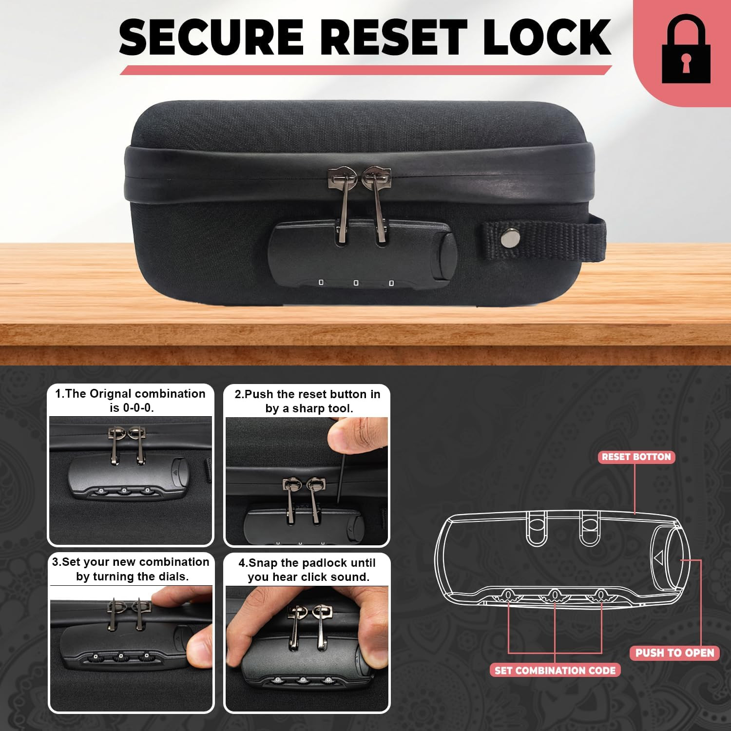 Smell Proof Bag with Combination Lock Tobacco Pipe Pouch File Organizer