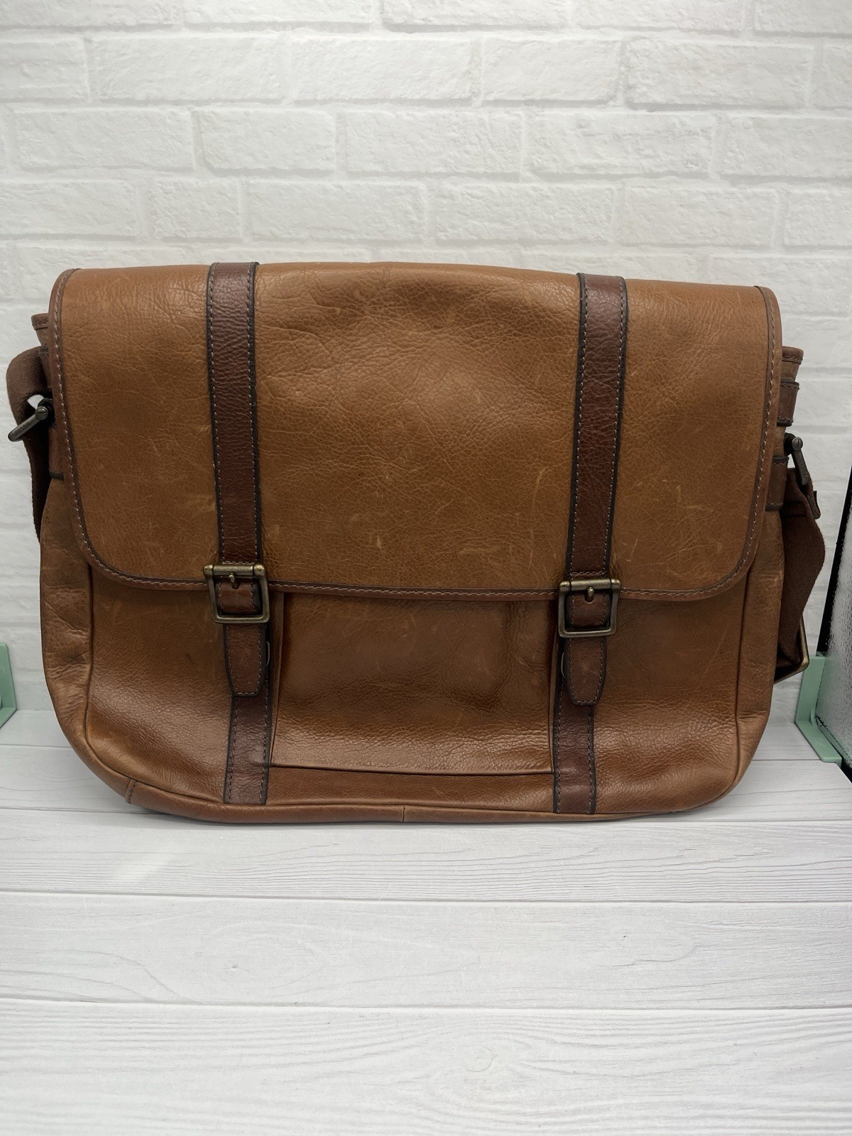 Fossil Estate Leather Bag Fabric Portafolio Briefcase