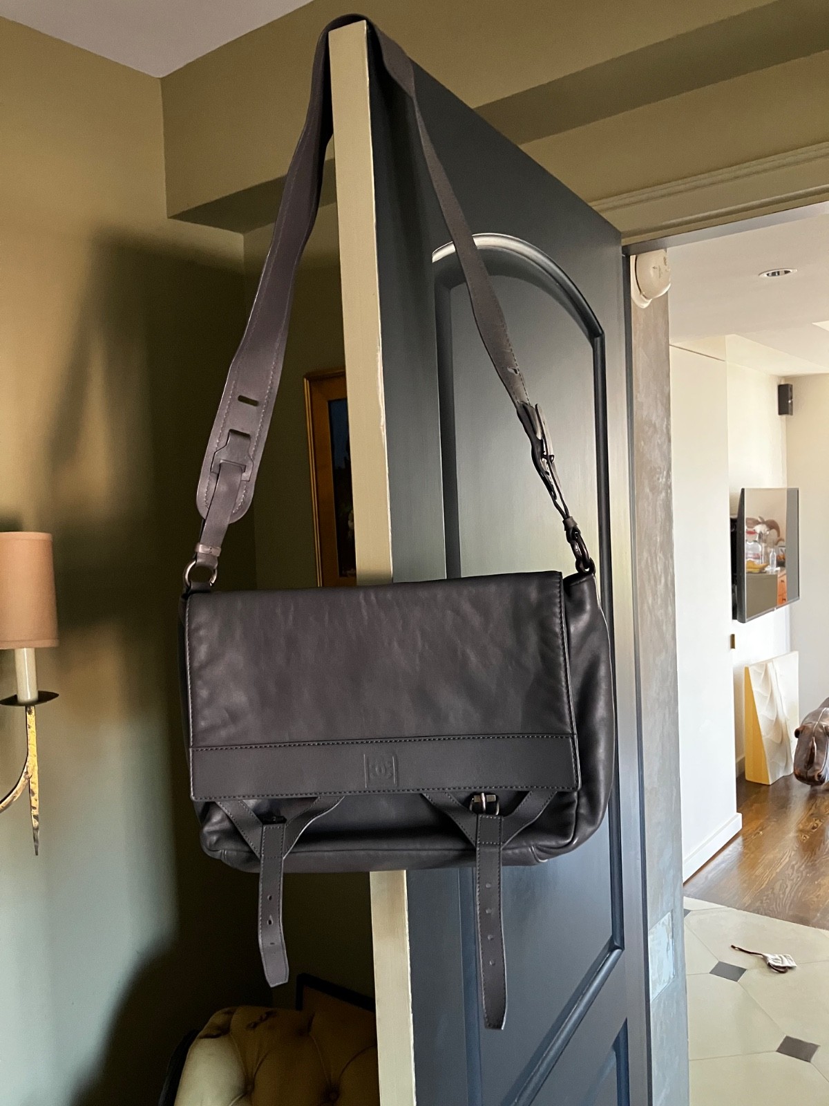 Chanel Men’s Gray Leather Messenger Bag