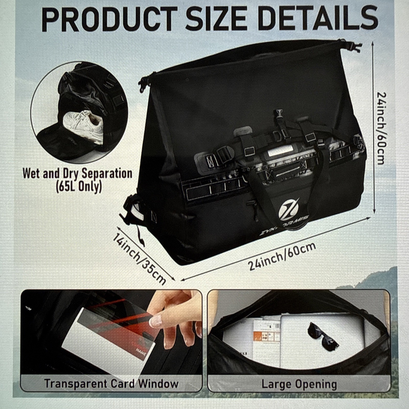 Waterproof Duffle Bag, Large Marine Dry Bags, Heavy Duty Adventure Travel 65L