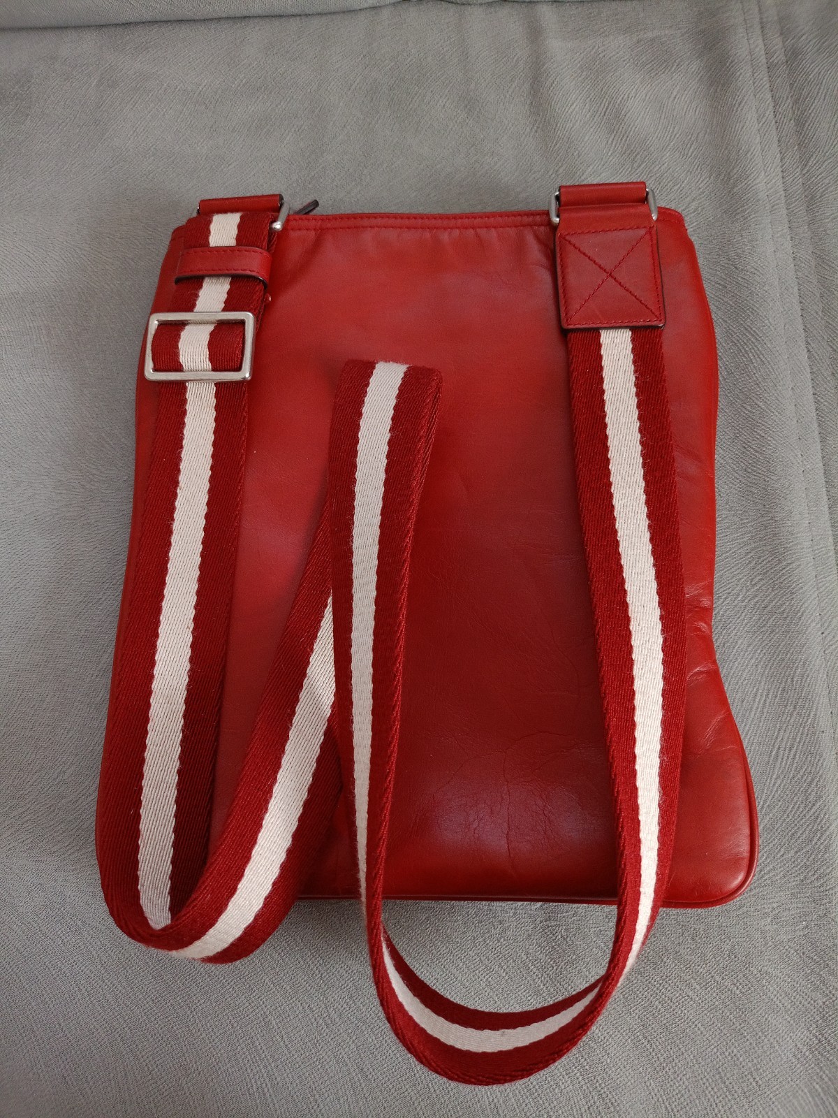 Bally Terino Red Leather Messenger Bag Crossbody Stripe Strap Auth