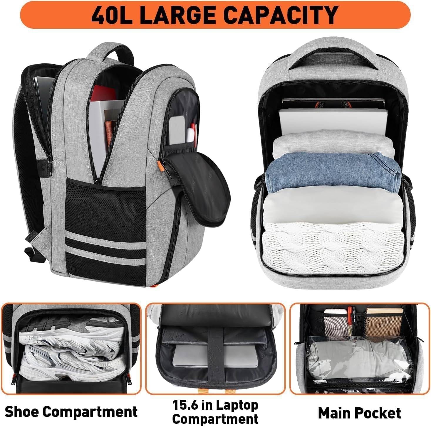 Gym Backpack with Shoe Compartment Sports Travel Bag Water Resistant Laptop Grey