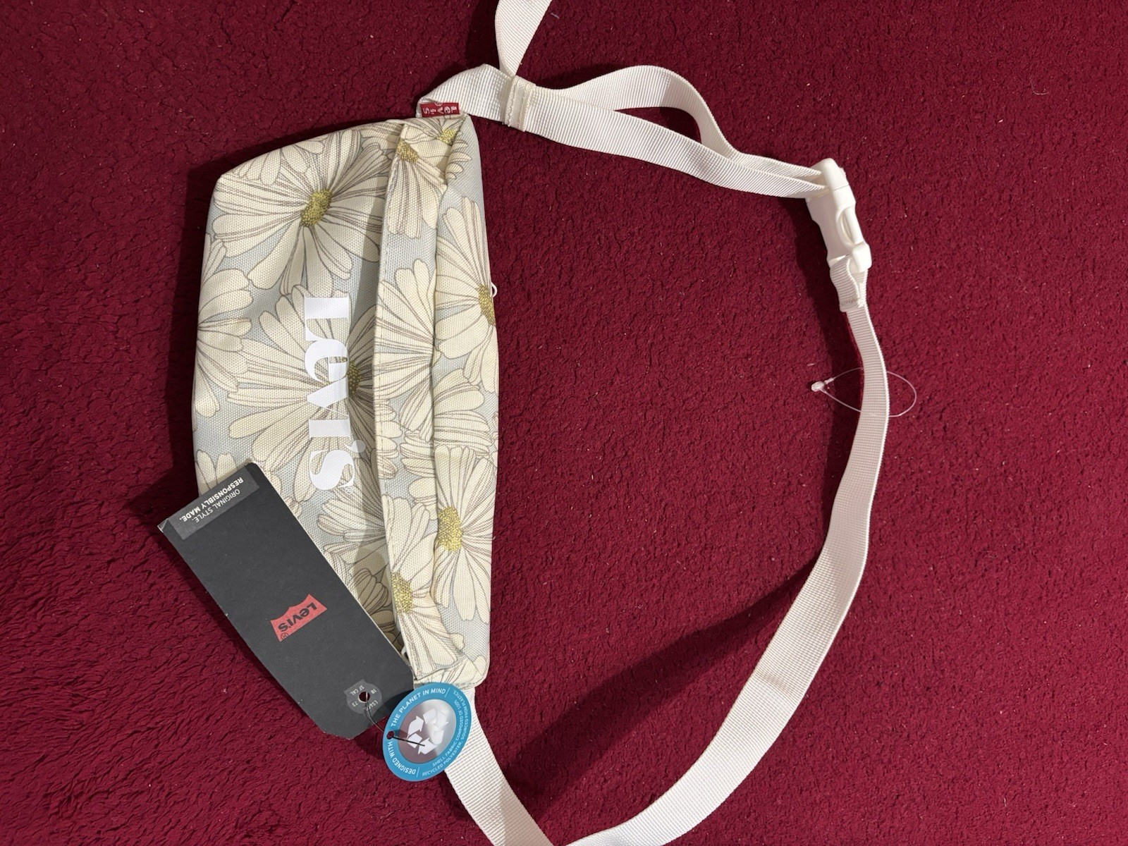 Levi’s Men’s Beige White Yellow Floral Belt Bag Zip Closure Adjustable Strap