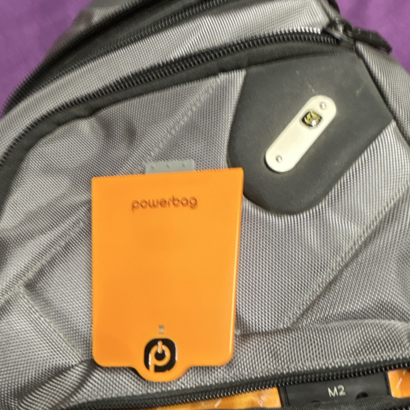 Powerbag Gray Sling Backpack Crossbody w/ Powerbank, Zip Pockets Travel