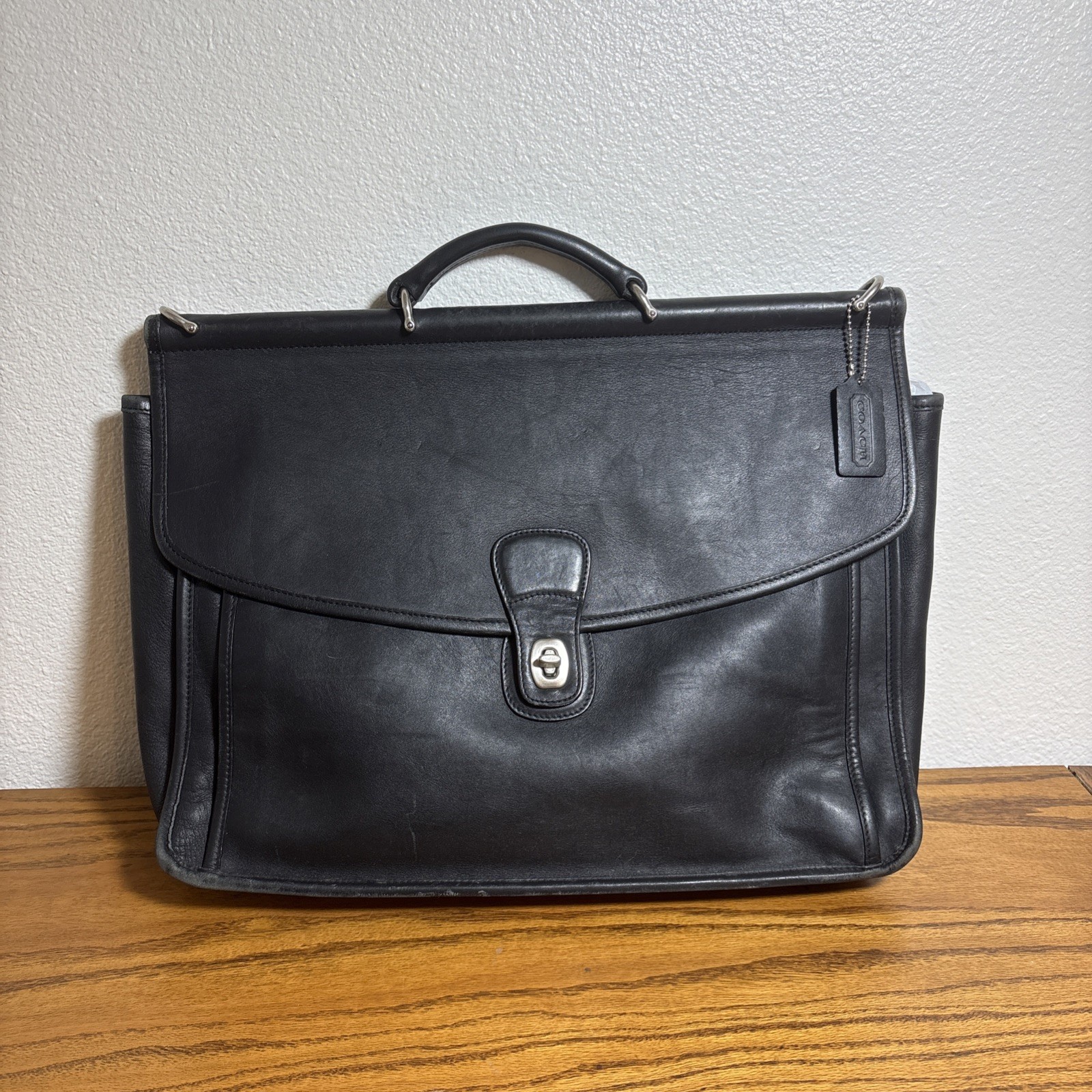 Vintage 90s Coach Beekman Black Leather Briefcase Messenger Bag *NO Strap* 5266