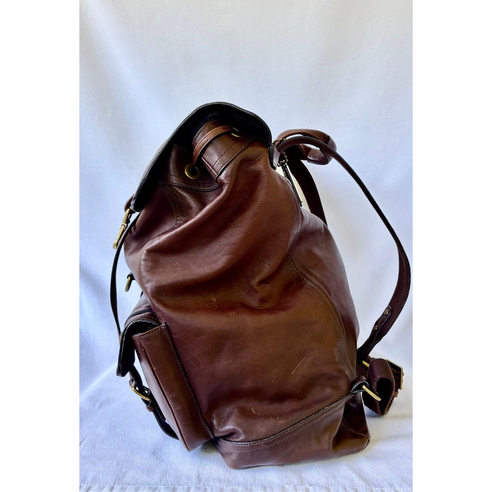COACH Vintage Brown Leather Rucksack Backpack Suede Trim Brass Hardware Large