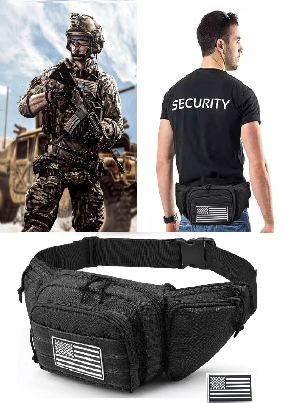 Funda de riñonera táctica con riñonera oculta para llevar pistola U.S Flag Black