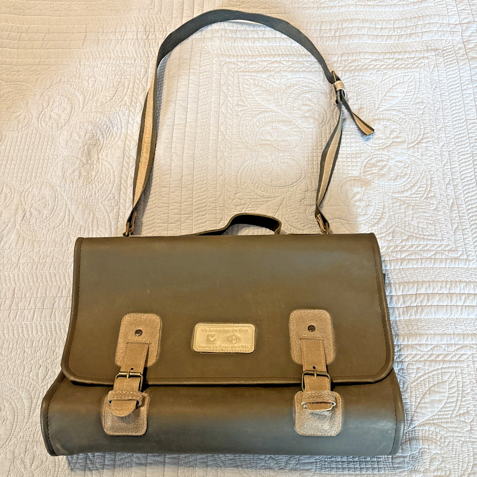 Rubber & Leather Messenger Bag Vintage 1989 Venezuela Conference