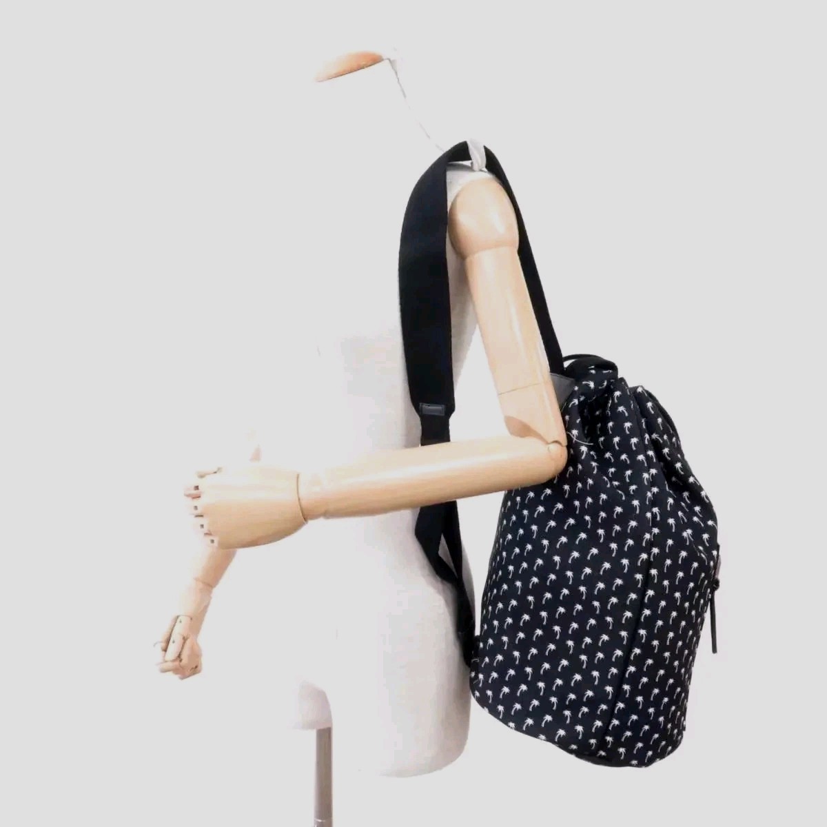 (NO CUSTOMS TAX) SAINT LAURENT City Sailor black canvas palm tree print backpack