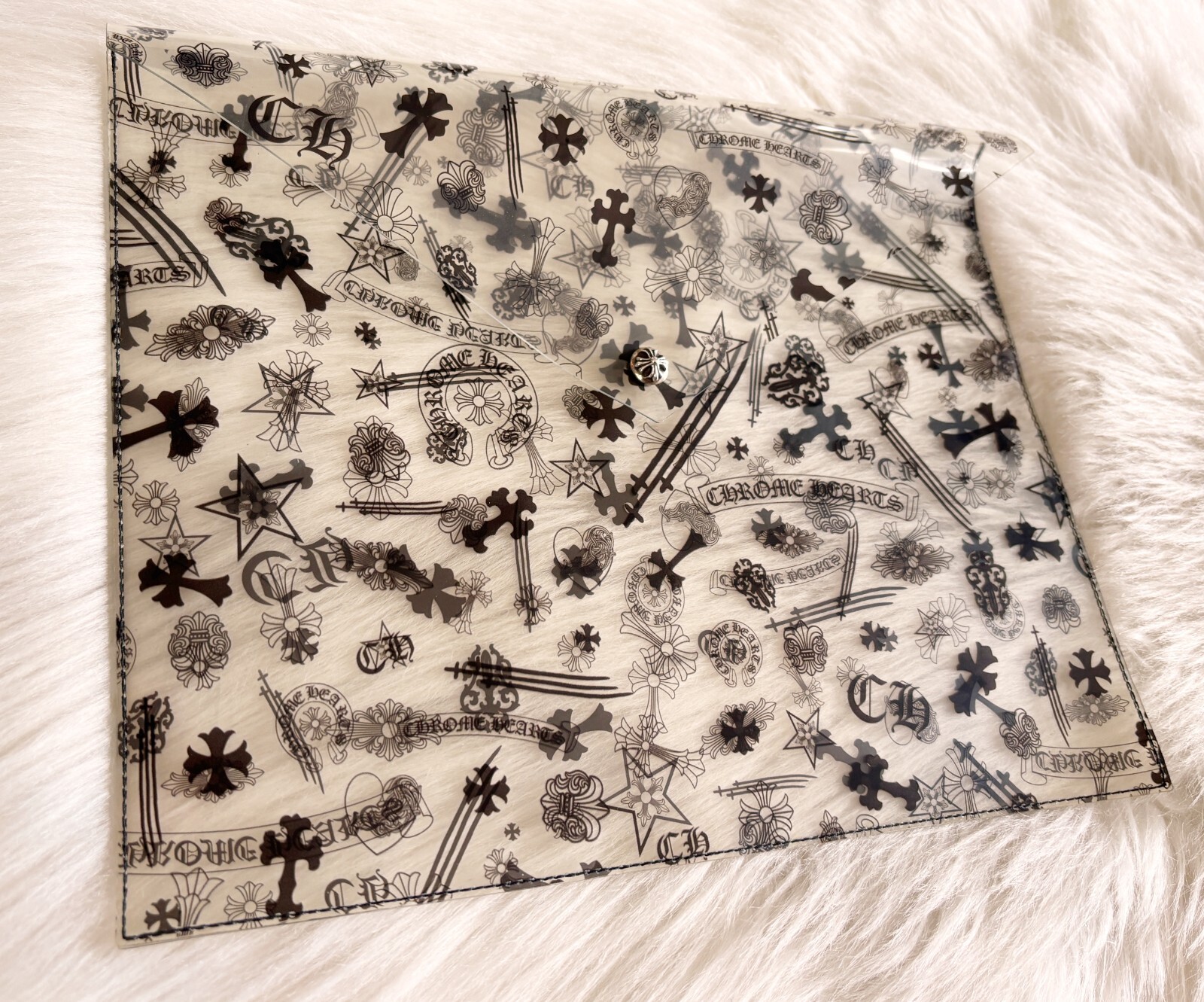 100% Authentic Chrome Hearts Clear Vinyl Pouch All Over Print Black