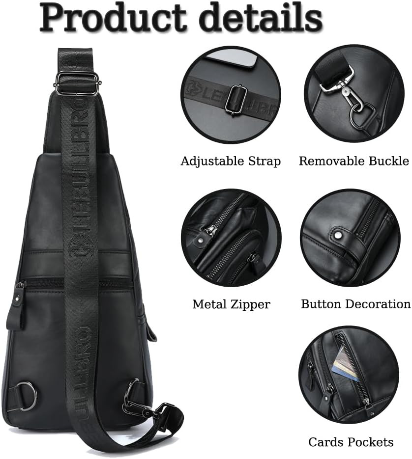 Sling Bag for Men Genuine Leather Chest Bag Crossbody Backpack Travel Hiking Out
