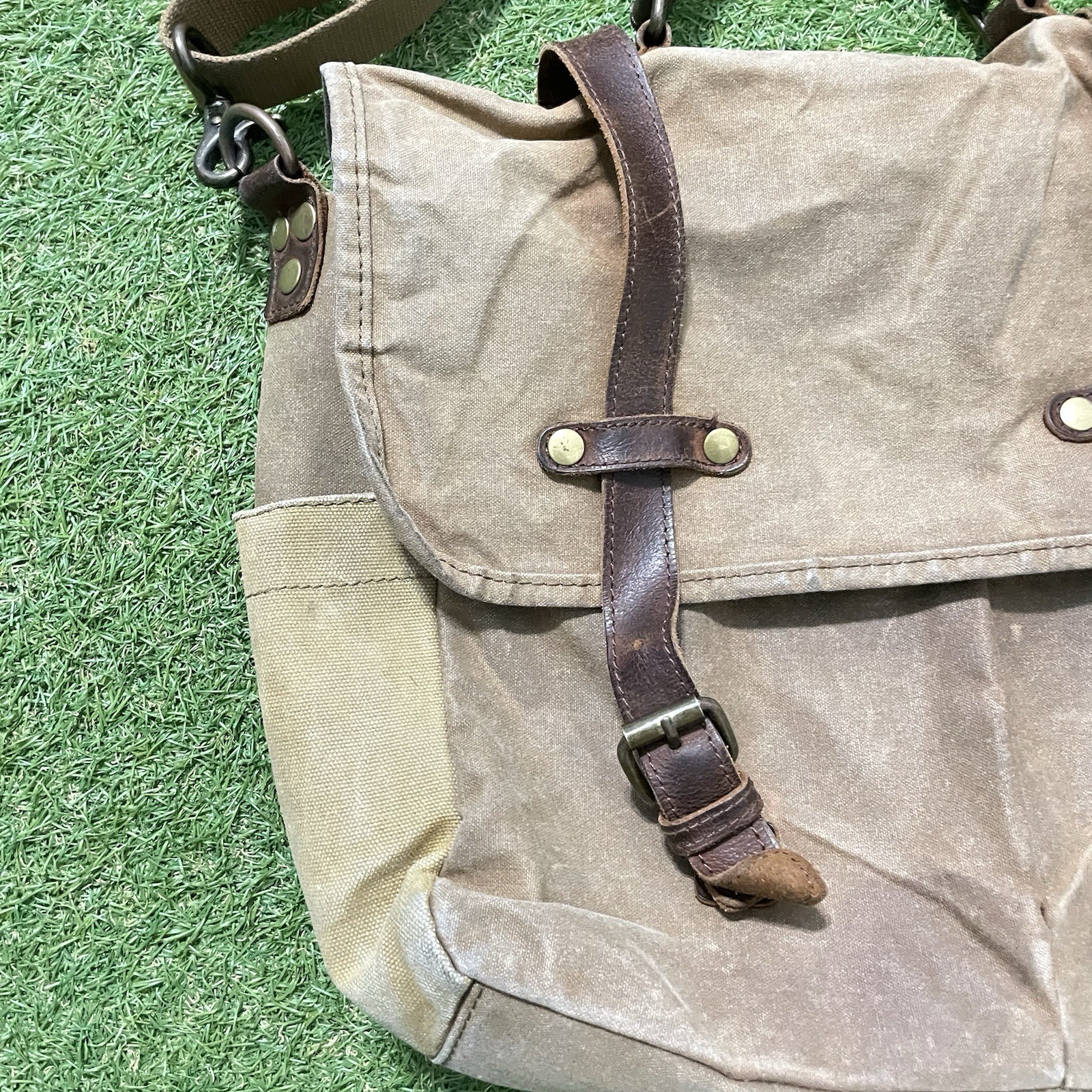 Newhey Messenger Bag Leather Canvas Laptop Retro Professional Shoulder Strap